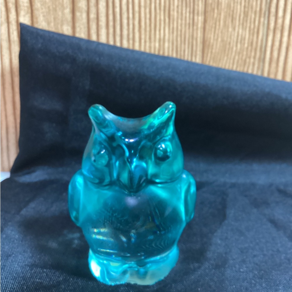 Vintage Lefton Aqua Blue Glass Owl Figurine 3” Made in Japan